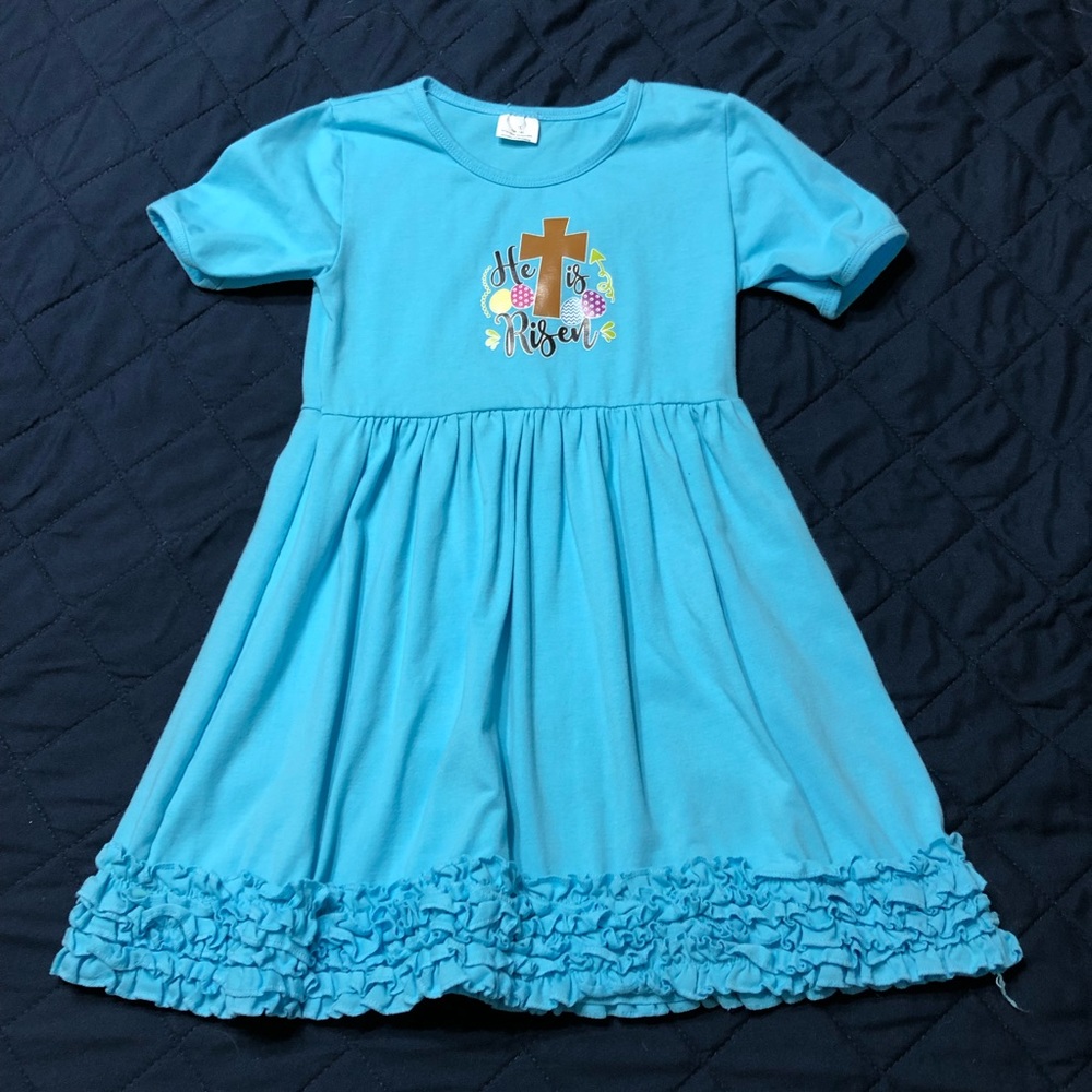 Easter dress, He is risen, girl size 7/8, EUC